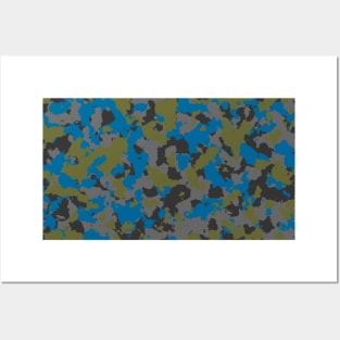 Olive Blue Camouflage Posters and Art